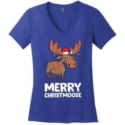 Merry Christmas Xmas Merry Christmoose Santa Hat Moose Gift Women's V-Neck T-Shirt