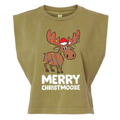 Merry Christmas Xmas Merry Christmoose Santa Hat Moose Gift Garment-Dyed Women's Muscle Tee