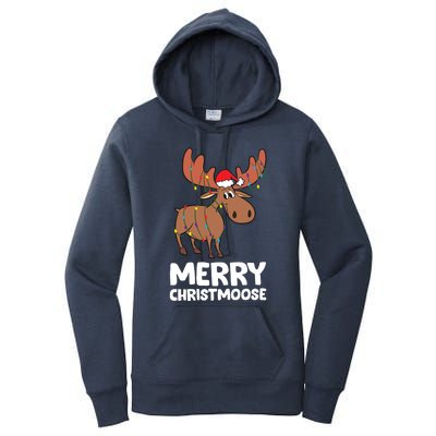 Merry Christmas Xmas Merry Christmoose Santa Hat Moose Gift Women's Pullover Hoodie