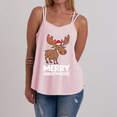 Merry Christmas Xmas Merry Christmoose Santa Hat Moose Gift Women's Strappy Tank