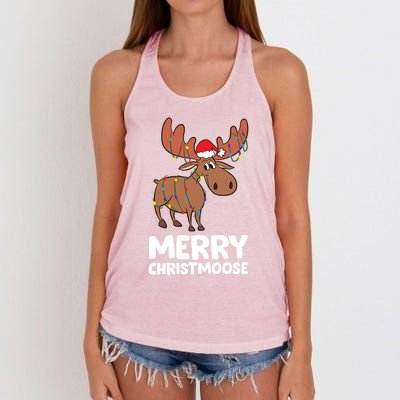 Merry Christmas Xmas Merry Christmoose Santa Hat Moose Gift Women's Knotted Racerback Tank