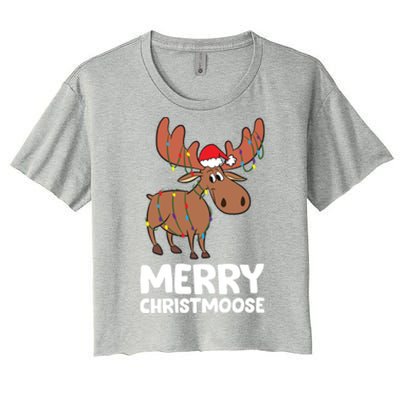 Merry Christmas Xmas Merry Christmoose Santa Hat Moose Gift Women's Crop Top Tee