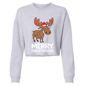 Merry Christmas Xmas Merry Christmoose Santa Hat Moose Gift Cropped Pullover Crew