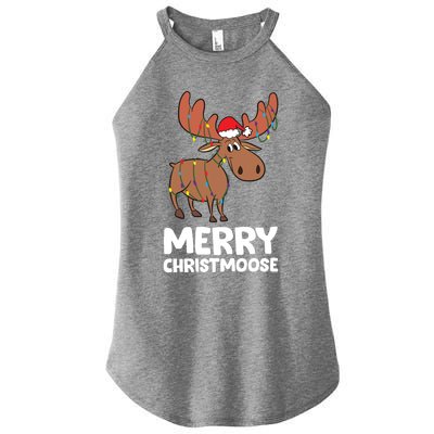 Merry Christmas Xmas Merry Christmoose Santa Hat Moose Gift Women's Perfect Tri Rocker Tank