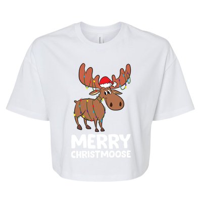 Merry Christmas Xmas Merry Christmoose Santa Hat Moose Gift Bella+Canvas Jersey Crop Tee