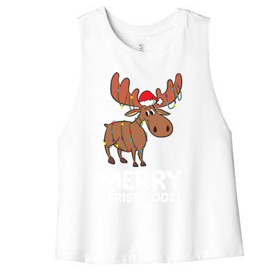 Merry Christmas Xmas Merry Christmoose Santa Hat Moose Gift Women's Racerback Cropped Tank