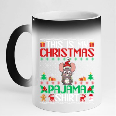 Mouse Christmas Xmas Pajama Gift Santa Hat Mouse Gift 11oz Black Color Changing Mug