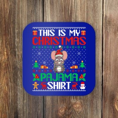 Mouse Christmas Xmas Pajama Gift Santa Hat Mouse Gift Coaster