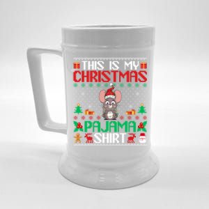 Mouse Christmas Xmas Pajama Gift Santa Hat Mouse Gift Beer Stein