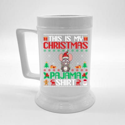 Mouse Christmas Xmas Pajama Gift Santa Hat Mouse Gift Beer Stein