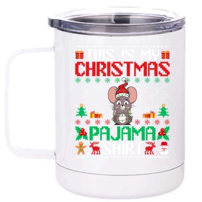 Mouse Christmas Xmas Pajama Gift Santa Hat Mouse Gift 12 oz Stainless Steel Tumbler Cup