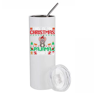 Mouse Christmas Xmas Pajama Gift Santa Hat Mouse Gift Stainless Steel Tumbler