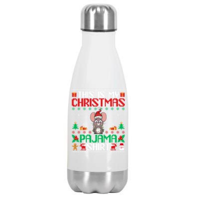 Mouse Christmas Xmas Pajama Gift Santa Hat Mouse Gift Stainless Steel Insulated Water Bottle