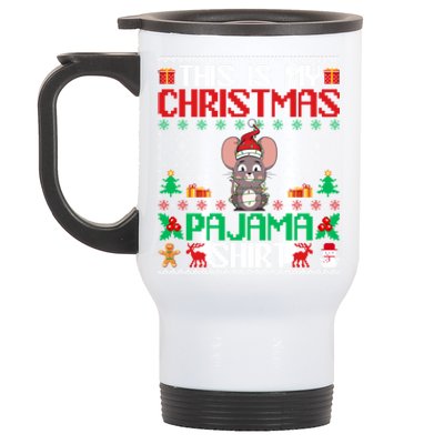 Mouse Christmas Xmas Pajama Gift Santa Hat Mouse Gift Stainless Steel Travel Mug