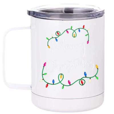 Merry Christmas Xmas Christmas Lights Family Holiday Gifts 12 oz Stainless Steel Tumbler Cup