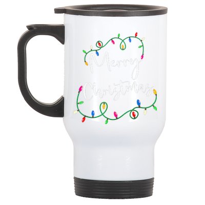 Merry Christmas Xmas Christmas Lights Family Holiday Gifts Stainless Steel Travel Mug