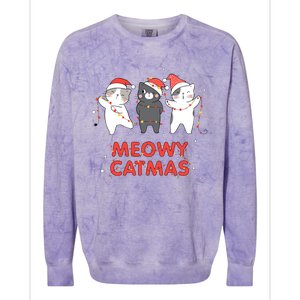 Meowy Catmas Xmas Novelty Cat Lover Christmas Lights Meaningful Gift Colorblast Crewneck Sweatshirt