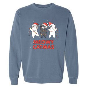 Meowy Catmas Xmas Novelty Cat Lover Christmas Lights Meaningful Gift Garment-Dyed Sweatshirt