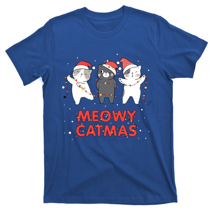 Meowy Catmas Xmas Novelty Cat Lover Christmas Lights Meaningful Gift T-Shirt