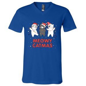 Meowy Catmas Xmas Novelty Cat Lover Christmas Lights Meaningful Gift V-Neck T-Shirt