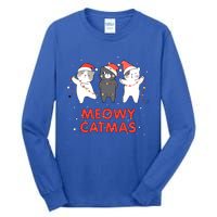 Meowy Catmas Xmas Novelty Cat Lover Christmas Lights Meaningful Gift Tall Long Sleeve T-Shirt