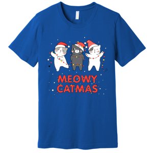 Meowy Catmas Xmas Novelty Cat Lover Christmas Lights Meaningful Gift Premium T-Shirt