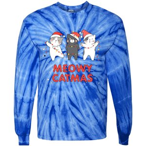 Meowy Catmas Xmas Novelty Cat Lover Christmas Lights Meaningful Gift Tie-Dye Long Sleeve Shirt