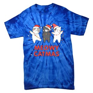 Meowy Catmas Xmas Novelty Cat Lover Christmas Lights Meaningful Gift Tie-Dye T-Shirt