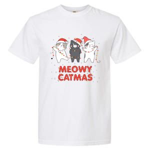 Meowy Catmas Xmas Novelty Cat Lover Christmas Lights Meaningful Gift Garment-Dyed Heavyweight T-Shirt