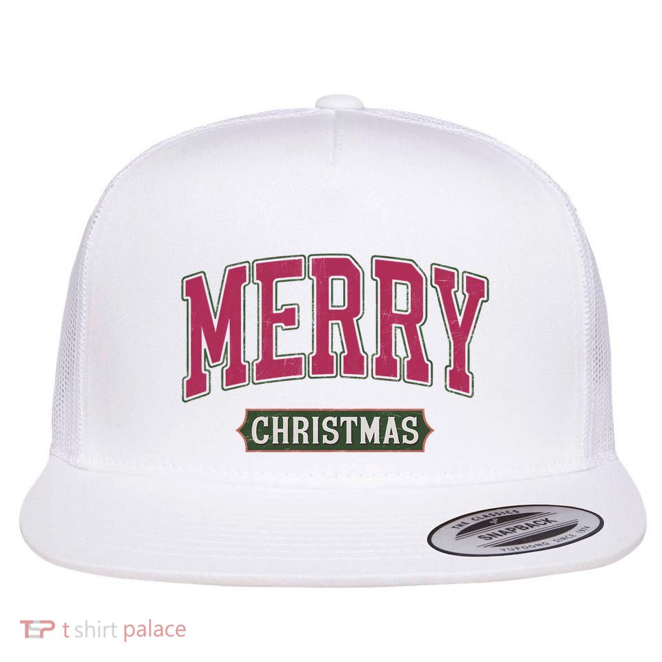 Merry Christmas Xmas Holiday Matching Family Team Group Flat Bill Trucker Hat