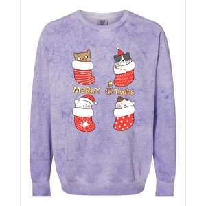 Merry Catmas Xmas Novelty Cat Lover Santa Stocking Meowy Gift Colorblast Crewneck Sweatshirt