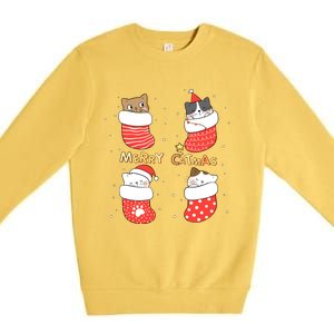 Merry Catmas Xmas Novelty Cat Lover Santa Stocking Meowy Gift Premium Crewneck Sweatshirt