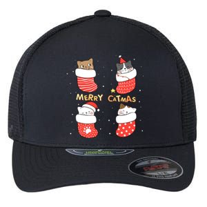 Merry Catmas Xmas Novelty Cat Lover Santa Stocking Meowy Gift Flexfit Unipanel Trucker Cap