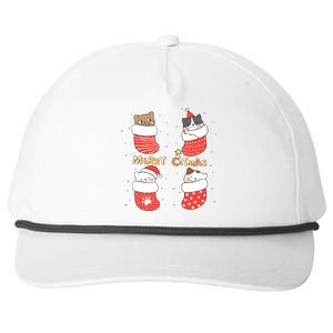 Merry Catmas Xmas Novelty Cat Lover Santa Stocking Meowy Gift Snapback Five-Panel Rope Hat