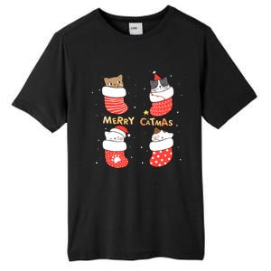 Merry Catmas Xmas Novelty Cat Lover Santa Stocking Meowy Gift Tall Fusion ChromaSoft Performance T-Shirt