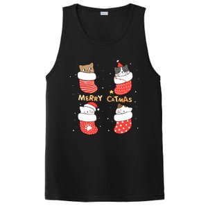 Merry Catmas Xmas Novelty Cat Lover Santa Stocking Meowy Gift PosiCharge Competitor Tank