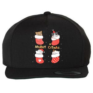 Merry Catmas Xmas Novelty Cat Lover Santa Stocking Meowy Gift Wool Snapback Cap