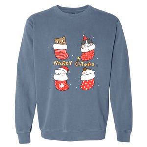 Merry Catmas Xmas Novelty Cat Lover Santa Stocking Meowy Gift Garment-Dyed Sweatshirt