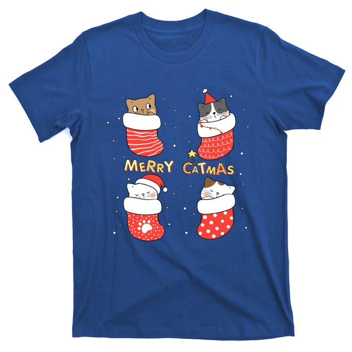 Merry Catmas Xmas Novelty Cat Lover Santa Stocking Meowy Gift T-Shirt