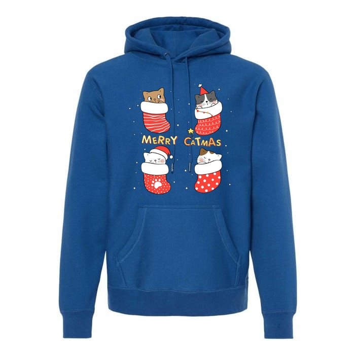 Merry Catmas Xmas Novelty Cat Lover Santa Stocking Meowy Gift Premium Hoodie