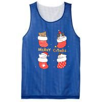 Merry Catmas Xmas Novelty Cat Lover Santa Stocking Meowy Gift Mesh Reversible Basketball Jersey Tank