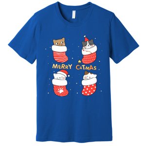 Merry Catmas Xmas Novelty Cat Lover Santa Stocking Meowy Gift Premium T-Shirt