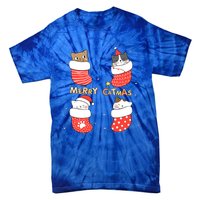 Merry Catmas Xmas Novelty Cat Lover Santa Stocking Meowy Gift Tie-Dye T-Shirt