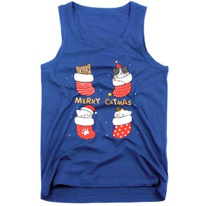 Merry Catmas Xmas Novelty Cat Lover Santa Stocking Meowy Gift Tank Top