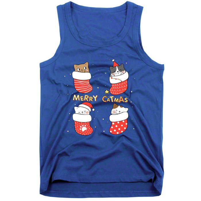 Merry Catmas Xmas Novelty Cat Lover Santa Stocking Meowy Gift Tank Top