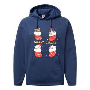 Merry Catmas Xmas Novelty Cat Lover Santa Stocking Meowy Gift Performance Fleece Hoodie