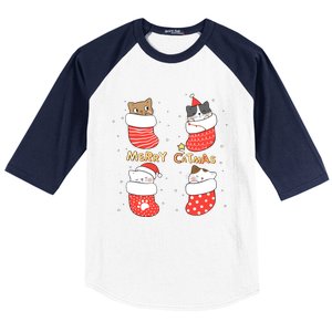 Merry Catmas Xmas Novelty Cat Lover Santa Stocking Meowy Gift Baseball Sleeve Shirt