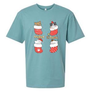 Merry Catmas Xmas Novelty Cat Lover Santa Stocking Meowy Gift Sueded Cloud Jersey T-Shirt