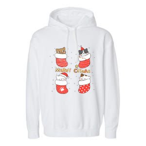 Merry Catmas Xmas Novelty Cat Lover Santa Stocking Meowy Gift Garment-Dyed Fleece Hoodie