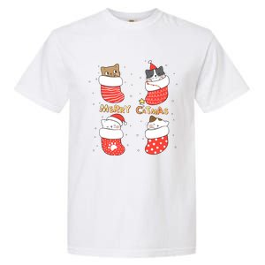 Merry Catmas Xmas Novelty Cat Lover Santa Stocking Meowy Gift Garment-Dyed Heavyweight T-Shirt